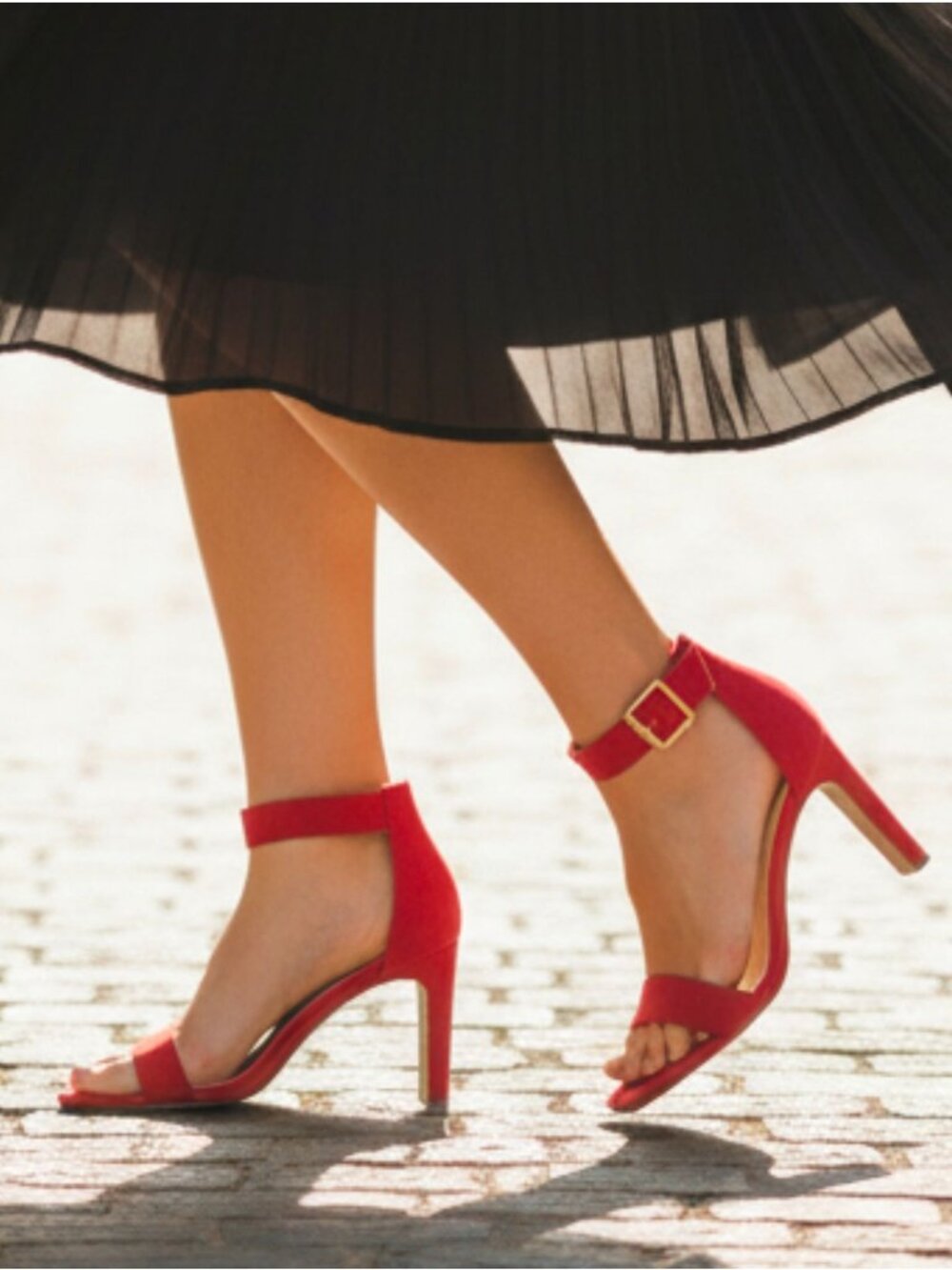Red Open-Toe Block Heel Sandals With Adjustable Ankle Strap Womens Bella Marie E